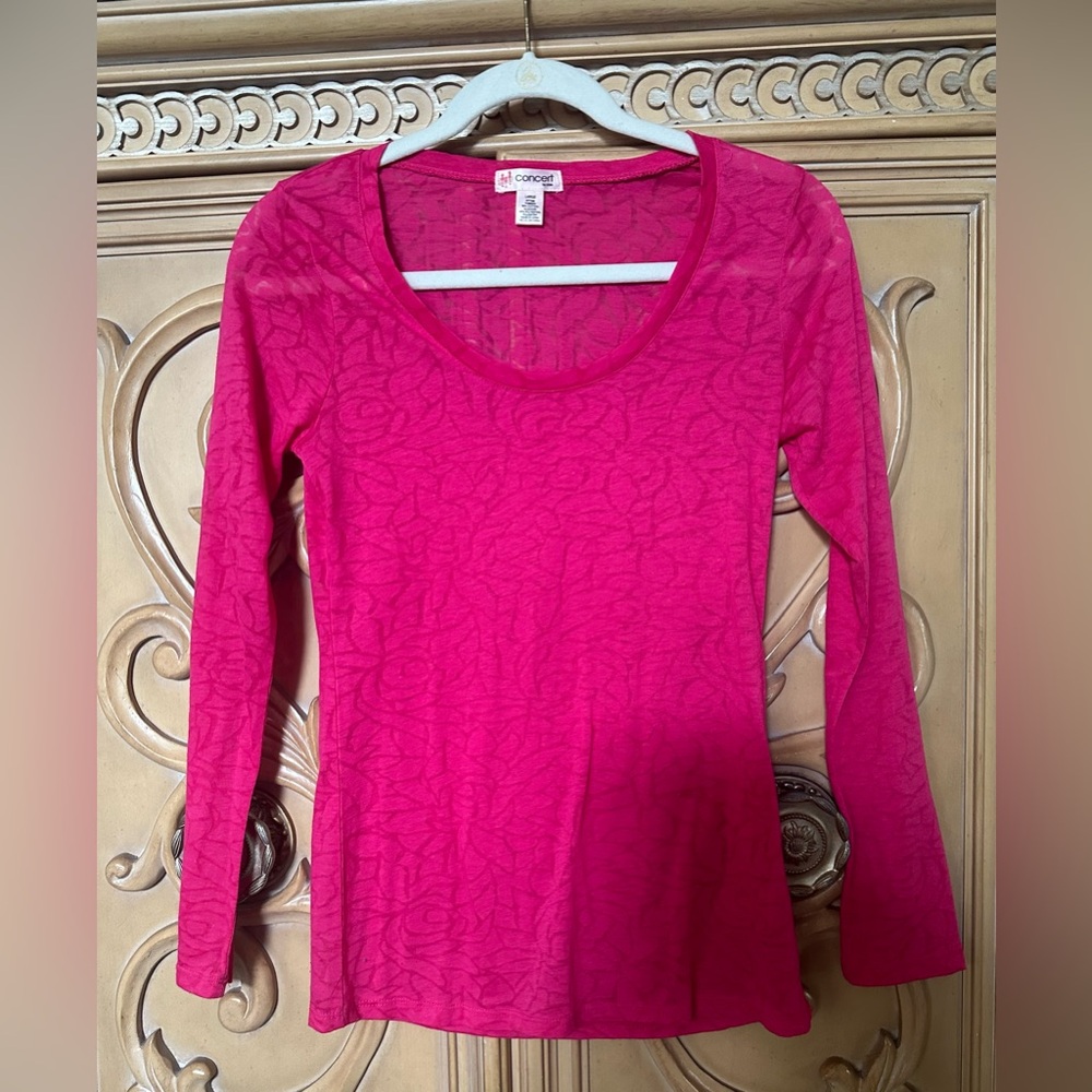 Concert by Clare long sleeve Top Sheer hot pink great condition sz large